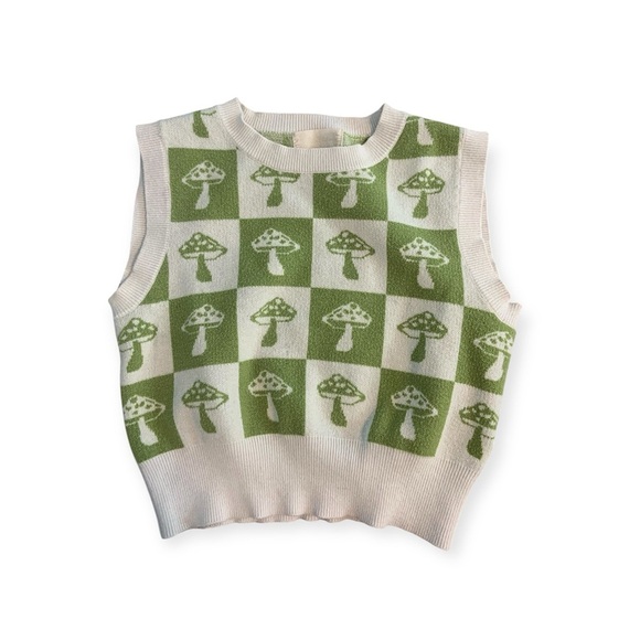 Altar’d State Green Mushroom Mini Sweater Vest 🍄 - Picture 1 of 7